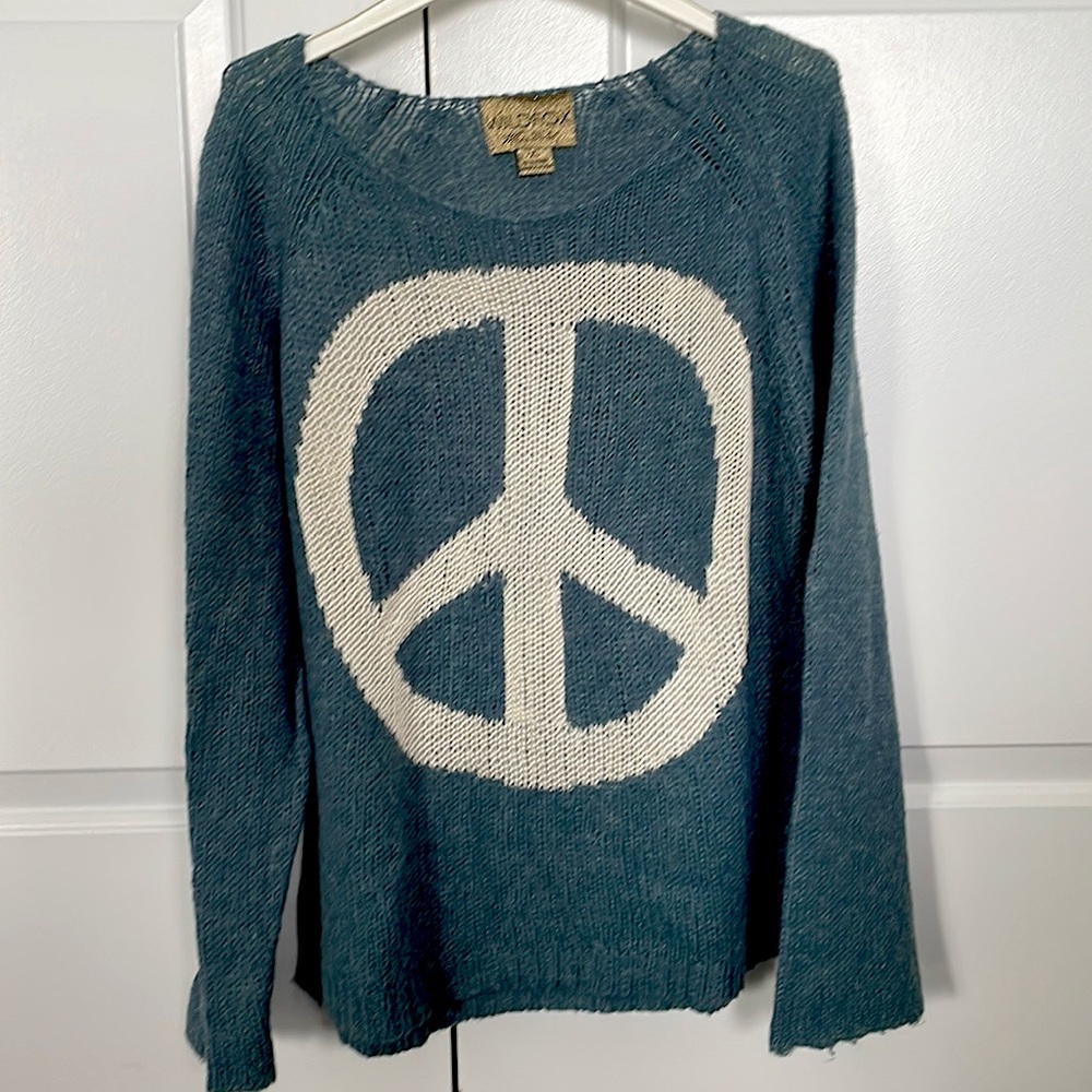 Wildfox Blue Knit Peace Sign Knit Sweater